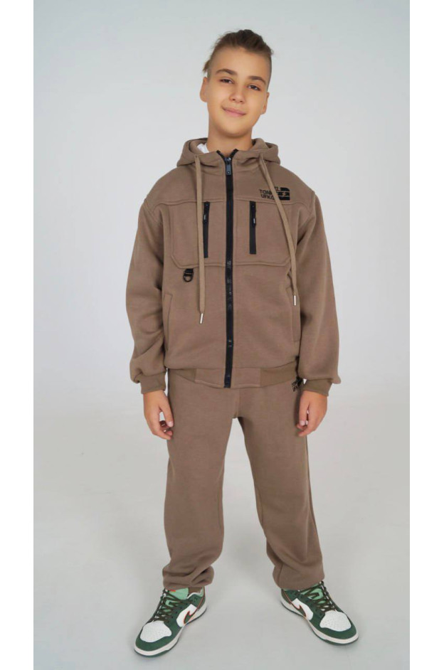 Костюм спорт для хлопчика на зиму M7704 котон/велюр хакі UFCO 152(р) 