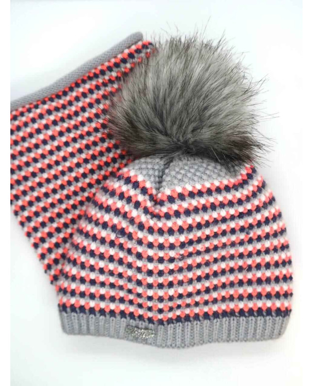 Набір шапка+снуд GRANS зима для дівчаток 08-530 вов/фліс ірис сірий/різнок 48-50(р)