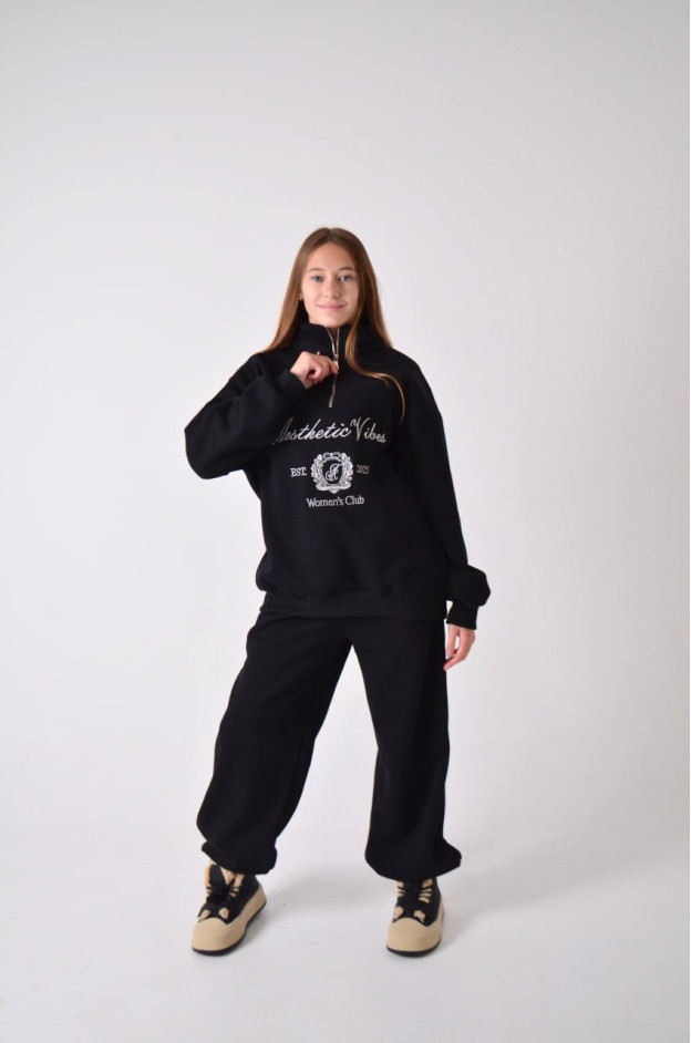 Костюм спорт для дівчинки на зиму 9366 котон/велюр чорний Women's Club L(р) 