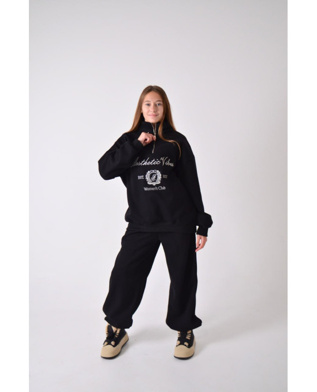 Костюм спорт для дівчинки на зиму 9366 котон/велюр чорний Women's Club L(р) 