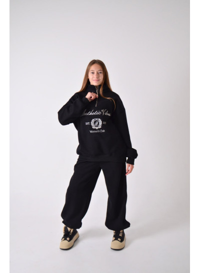 Костюм спорт для дівчинки на зиму 9366 котон/велюр чорний Women's Club M(р)