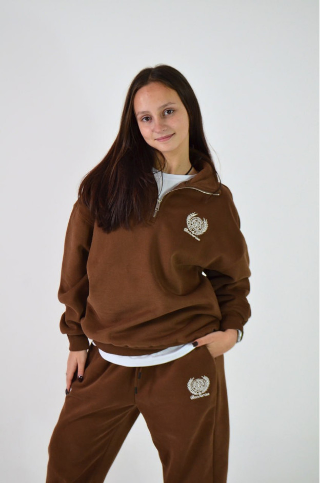 Костюм спорт для дівчинки на зиму K005 котон/велюр коричневий Bonneriee L(р)