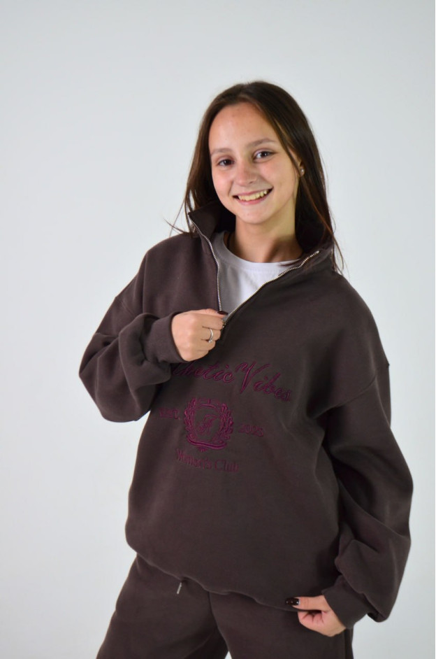 Костюм спорт для дівчинки на зиму 9366 котон/велюр шоколад/бордо Women's Club L(р) 