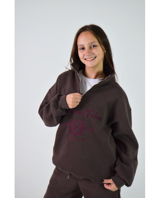 Костюм спорт для дівчинки на зиму 9366 котон/велюр шоколад/бордо Women's Club M(р) 