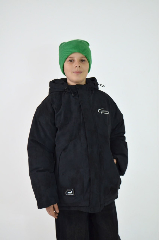 Куртка для хлопчика на зиму M25013 холофайбер/велюр графіт/чорний Designer з окулярами 128(р) 