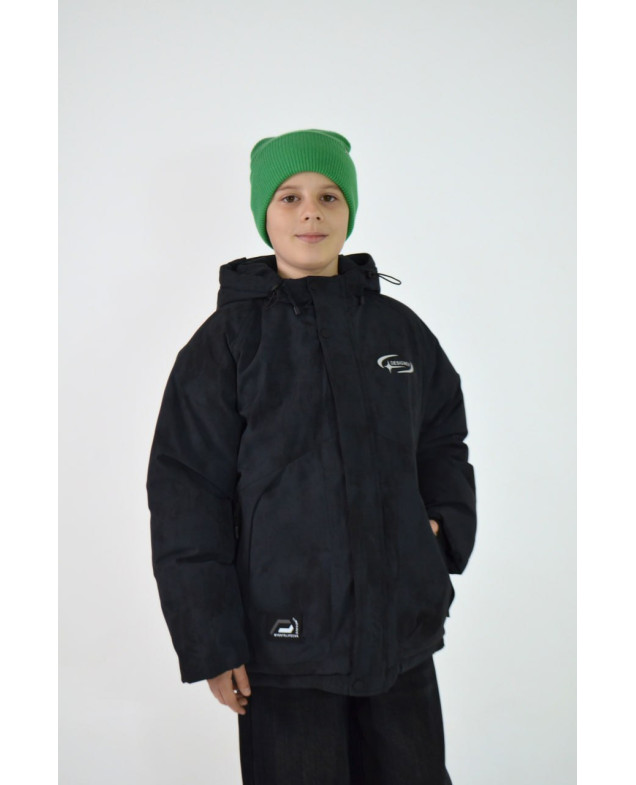 Куртка для хлопчика на зиму M25013 холофайбер/велюр графіт/чорний Designer з окулярами 128(р) 