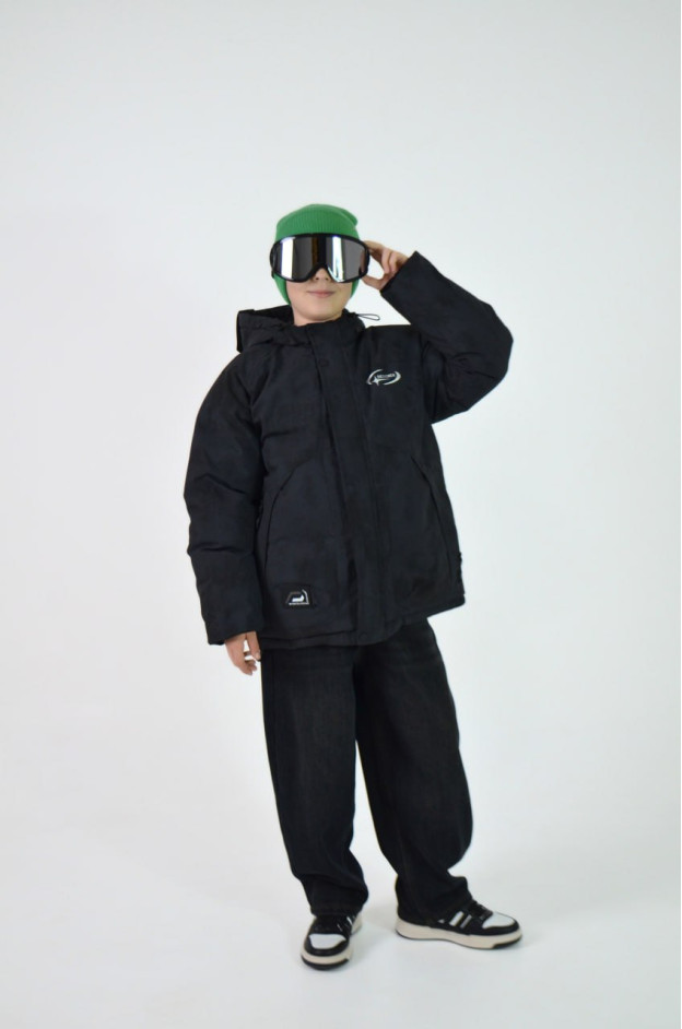 Куртка для хлопчика на зиму M25013 холофайбер/велюр графіт/чорний Designer з окулярами 128(р) 