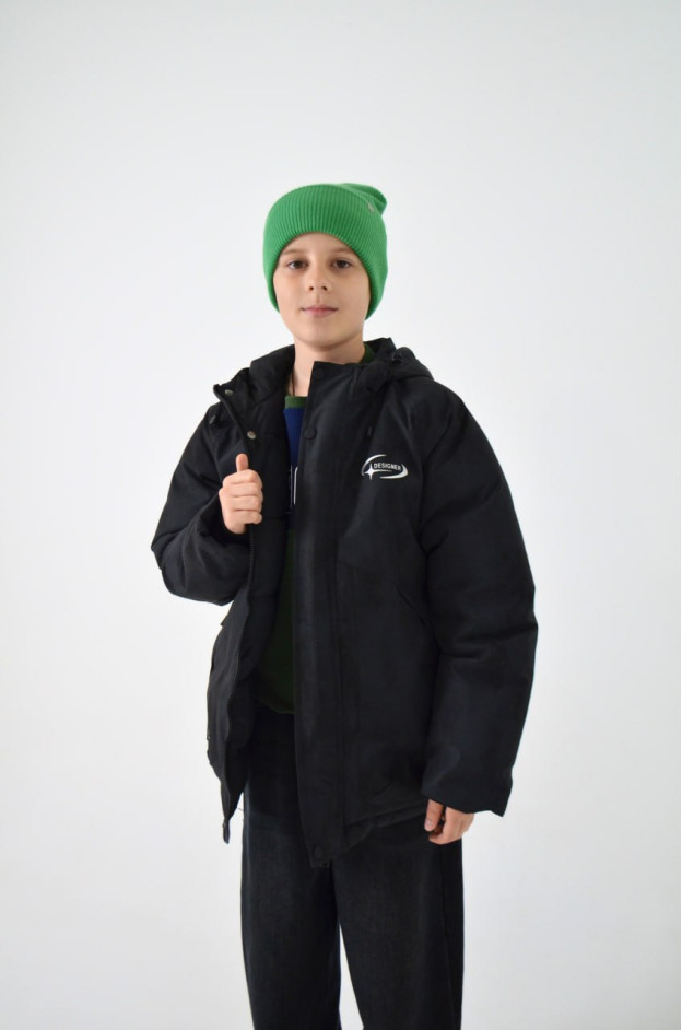 Куртка для хлопчика на зиму M25013 холофайбер/велюр графіт/чорний Designer з окулярами 128(р) 