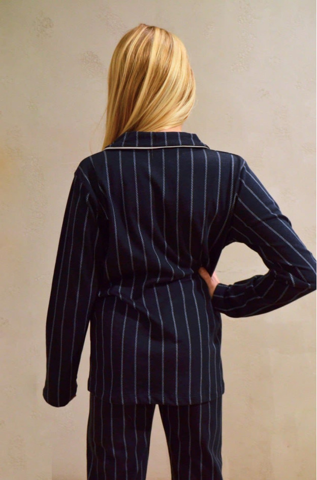 Піжама для дівчинки або для хлопчика 998081 котон темно-синій рифлена смужка 140-146(р) 
