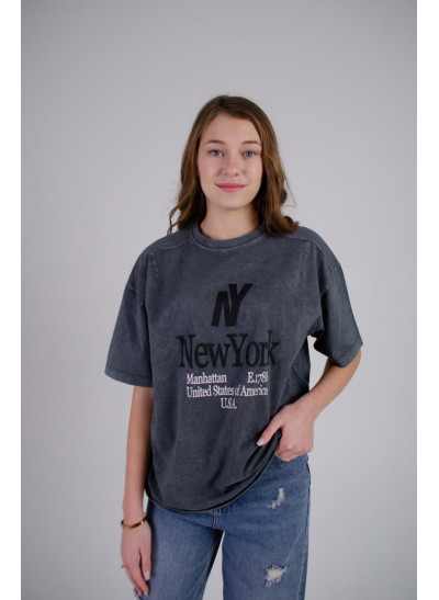 Футболка для дівчинки або для хлопчика на літо 26SE562 котон графіт New York 140(р) 