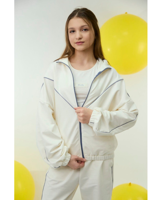 Костюм спорт для дівчинки весна-осінь 26SB247 котон молочний кант 140(р)