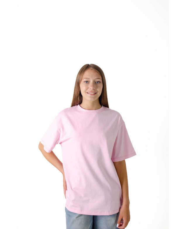 Футболка для дівчинки на літо 7628 котон рожевий база oversize 134(р) 