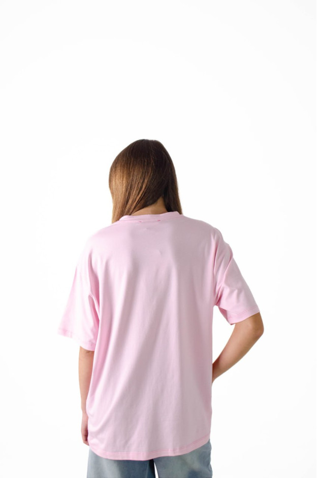 Футболка для дівчинки на літо 7628 котон рожевий база oversize 134(р) 