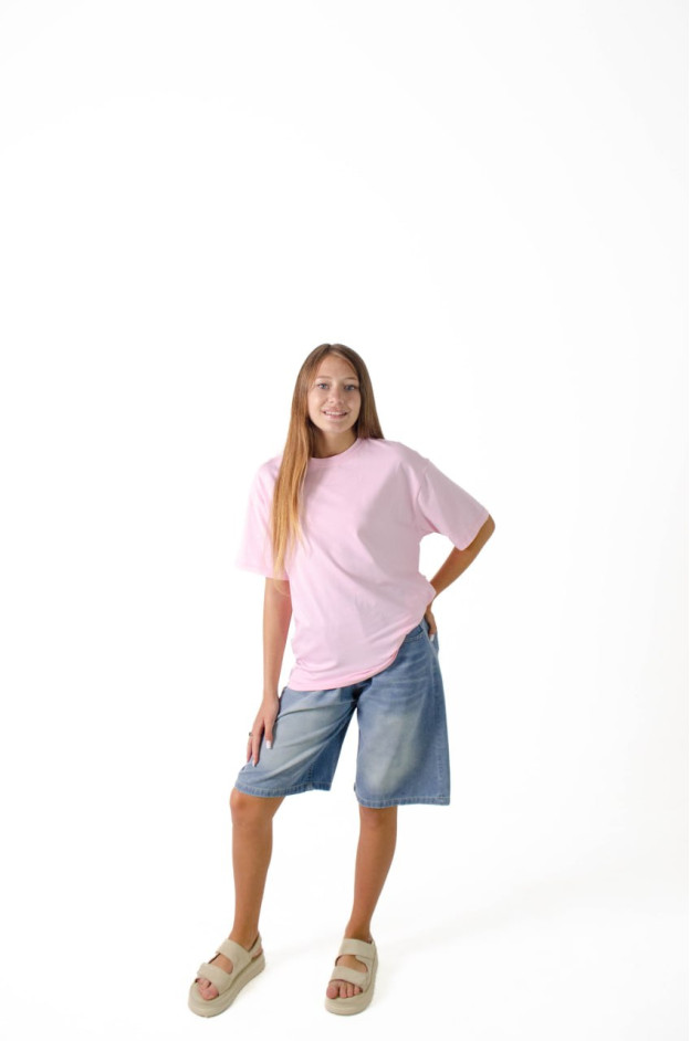 Футболка для дівчинки на літо 7628 котон рожевий база oversize 134(р) 
