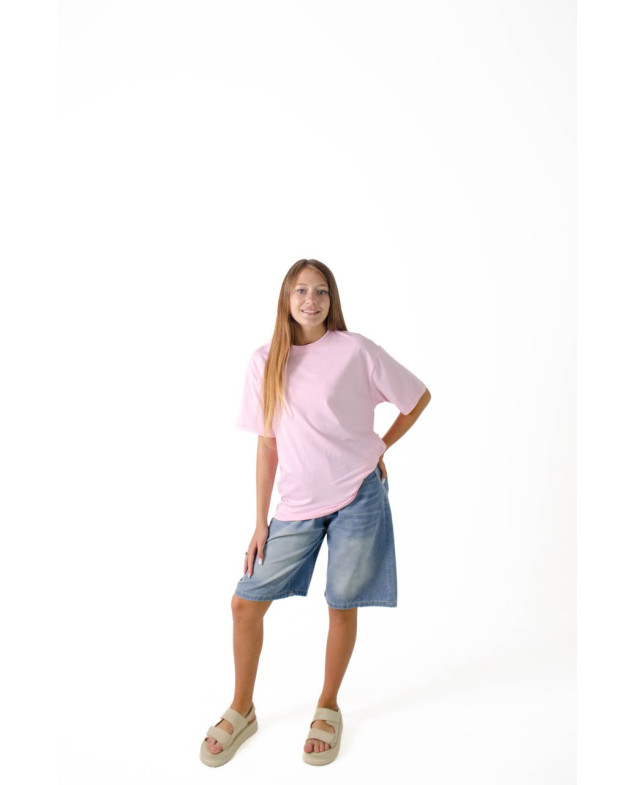 Футболка для дівчинки на літо 7628 котон рожевий база oversize 134(р) 