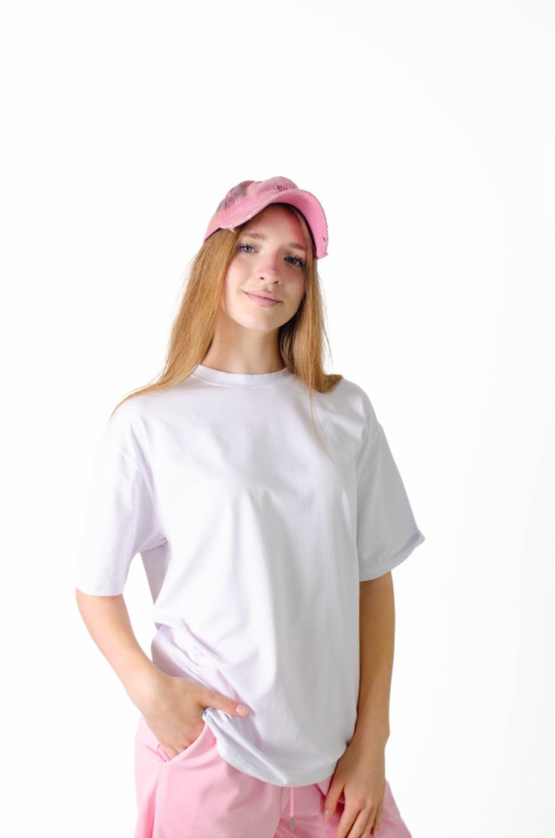 Футболка для дівчинки або для хлопчика на літо 7628 котон білий база oversize 134(р) 