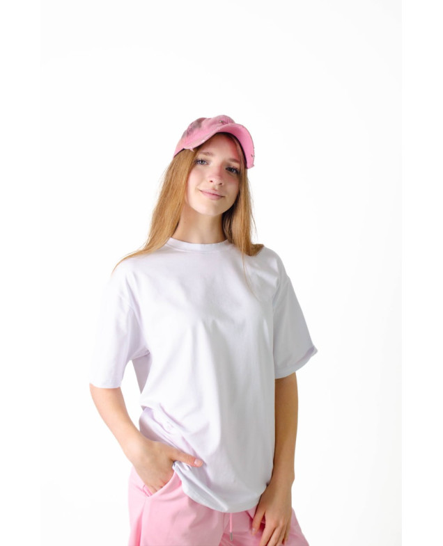 Футболка для дівчинки або для хлопчика на літо 7628 котон білий база oversize 134(р) 