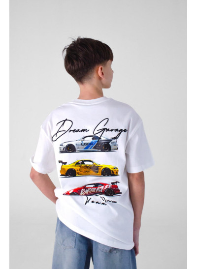 Футболка для хлопчика на літо 8233 котон білий Dream Garage 164(р) 