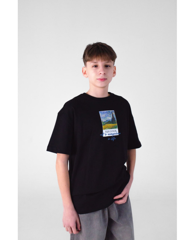Футболка для дівчинки або для хлопчика на літо 8226 котон чорний Van Gogh 134(р) 