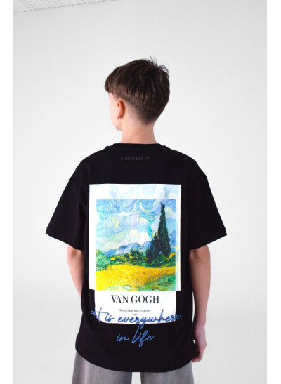 Футболка для дівчинки або для хлопчика на літо 8226 котон чорний Van Gogh 134(р) 