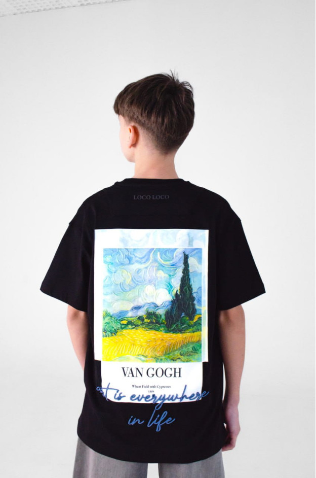 Футболка для дівчинки або для хлопчика на літо 8226 котон чорний Van Gogh 134(р) 