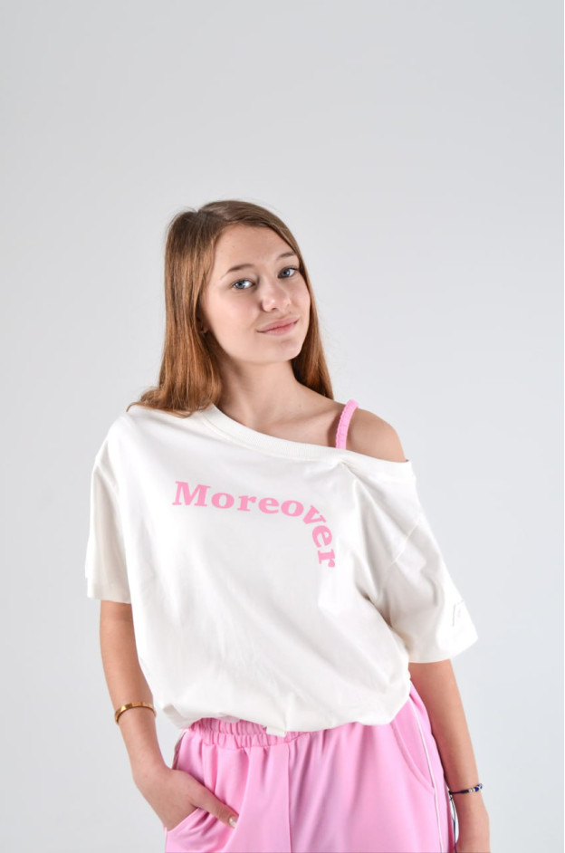 Костюм для дівчинки весна-осінь 8320 котон білий/рожевий Moreover 134(р) 