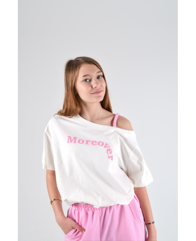Костюм для дівчинки весна-осінь 8320 котон білий/рожевий Moreover 134(р) 