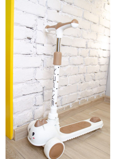 Самокат Skyper для дівчинки або для хлопчика R-8322-18 білий/коричневий триколісний,колеса PU 125*40 мм,музика/світло