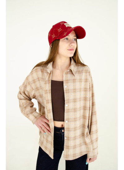 Сорочка для дівчинки весна-осінь CC11 котон кавовий клітинка з камінчиками 150(р) 