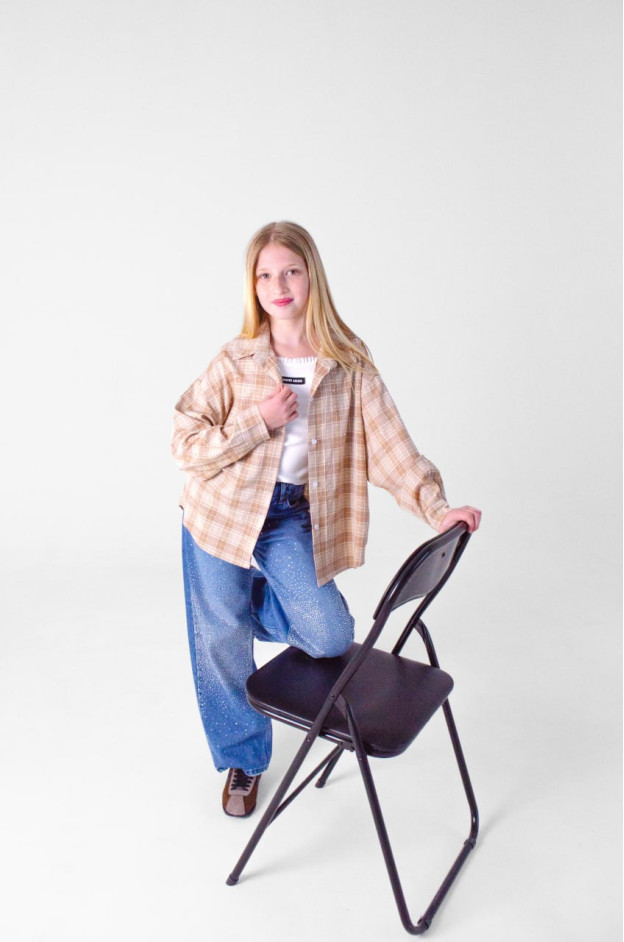 Джинси для дівчинки весна-осінь 26SB235SY котон синій камінчики,wide-leg crop 176(р) 