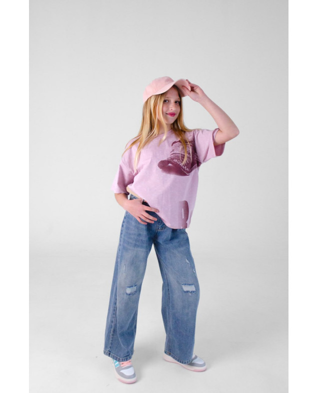 Футболка для дівчинки на літо W30 котон пудра VARIATION 130(р) 