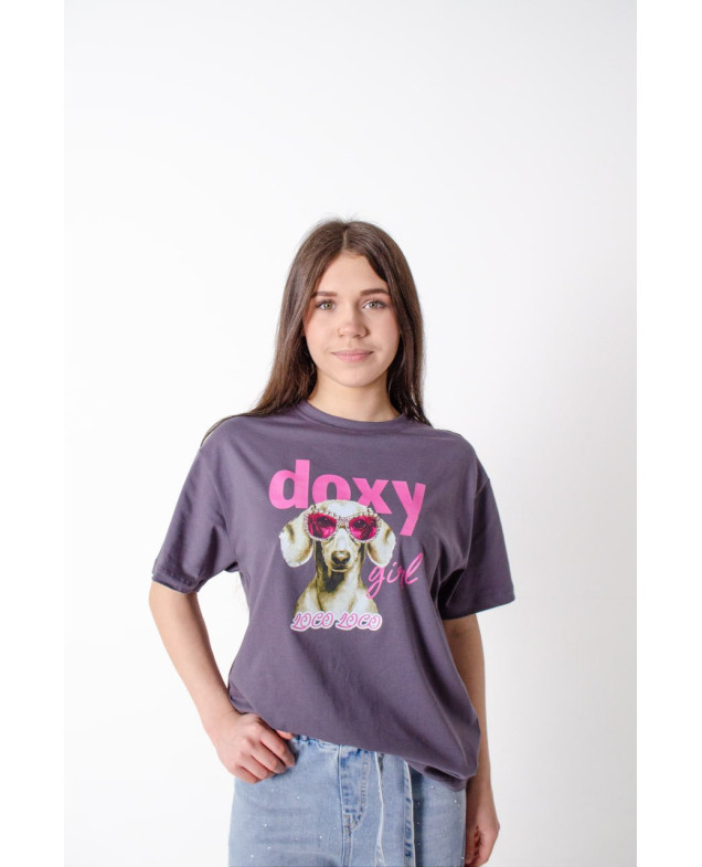 Футболка для дівчинки на літо 8633 котон графіт Doxy girl 134(р) 