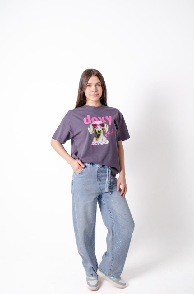 Футболка для дівчинки на літо 8633 котон графіт Doxy girl 134(р) 
