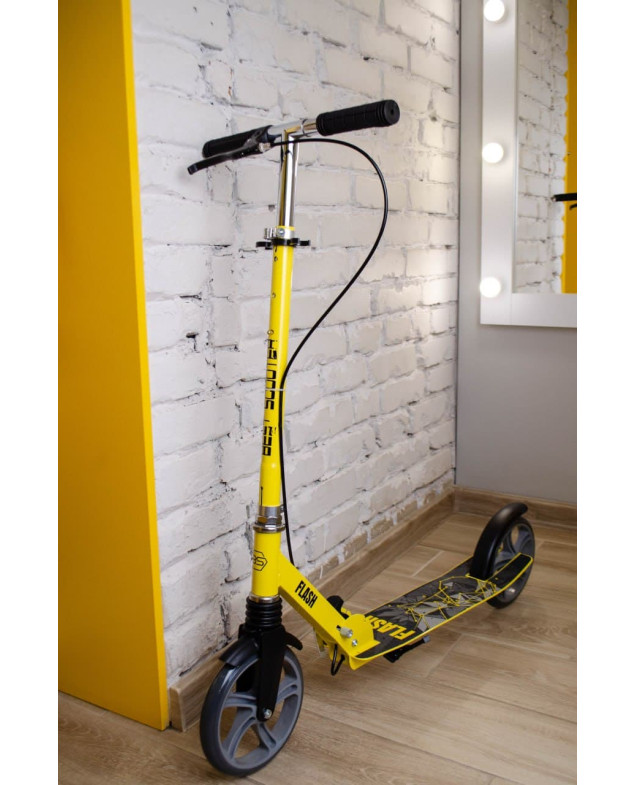 Самокат Best Scooter для дівчинки або для хлопчика FL-14320 чорний/жовтий ручне гальмо, амортизатор передній
