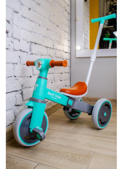 Велосипед Best Trike для дівчинки або для хлопчика LB-10360 нейлон бірюзовий 3-х колісний,колеса передні 10