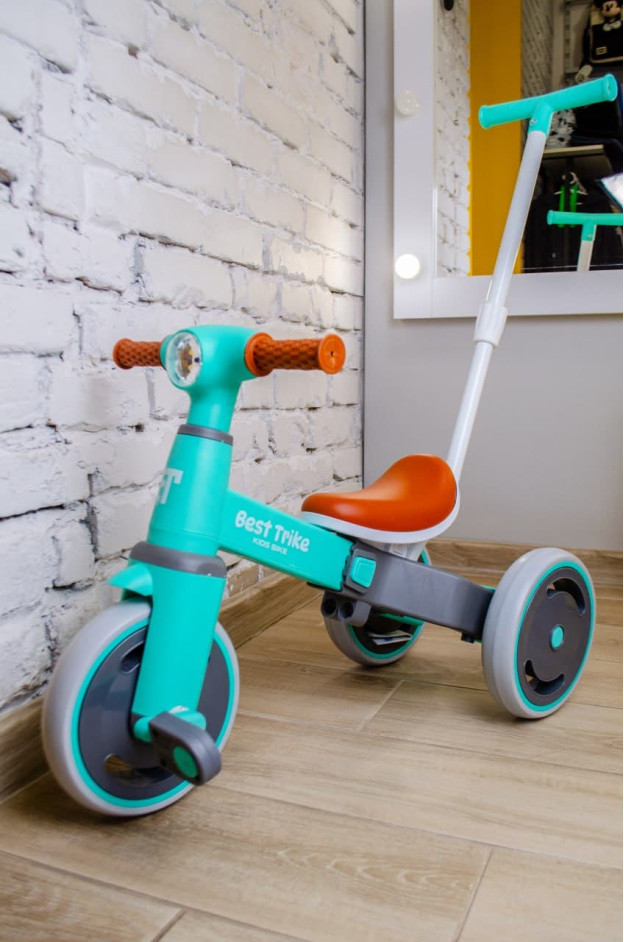 Велосипед Best Trike для дівчинки або для хлопчика LB-10360 нейлон бірюзовий 3-х колісний,колеса передні 10