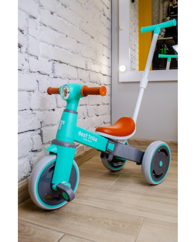 Велосипед Best Trike для дівчинки або для хлопчика LB-10360 нейлон бірюзовий 3-х колісний,колеса передні 10