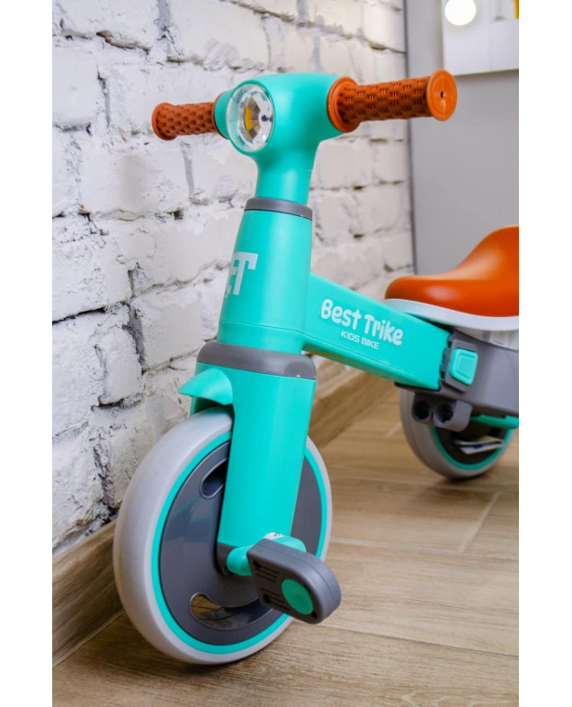 Велосипед Best Trike для дівчинки або для хлопчика LB-10360 нейлон бірюзовий 3-х колісний,колеса передні 10