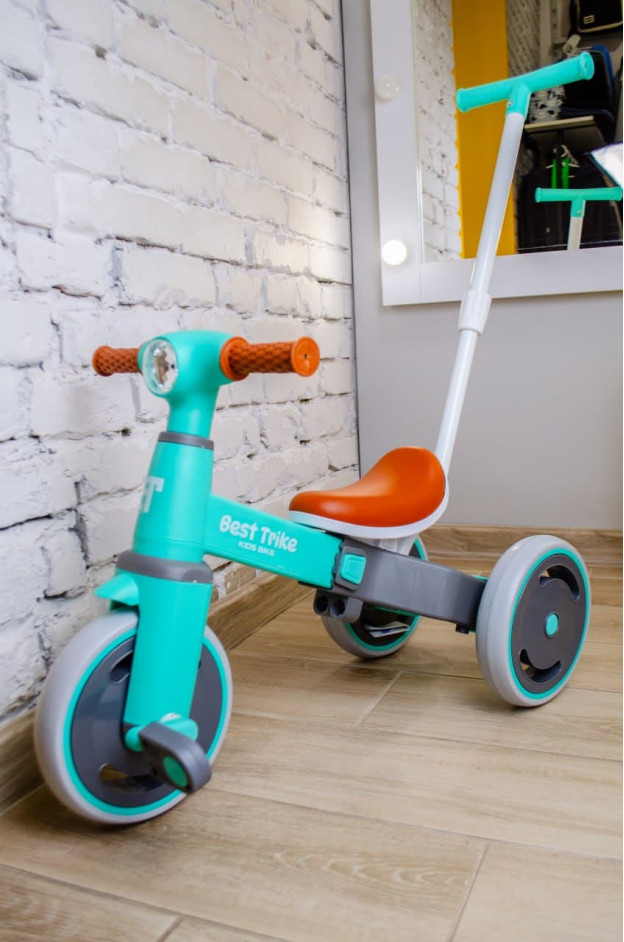 Велосипед Best Trike для дівчинки або для хлопчика LB-10360 нейлон бірюзовий 3-х колісний,колеса передні 10