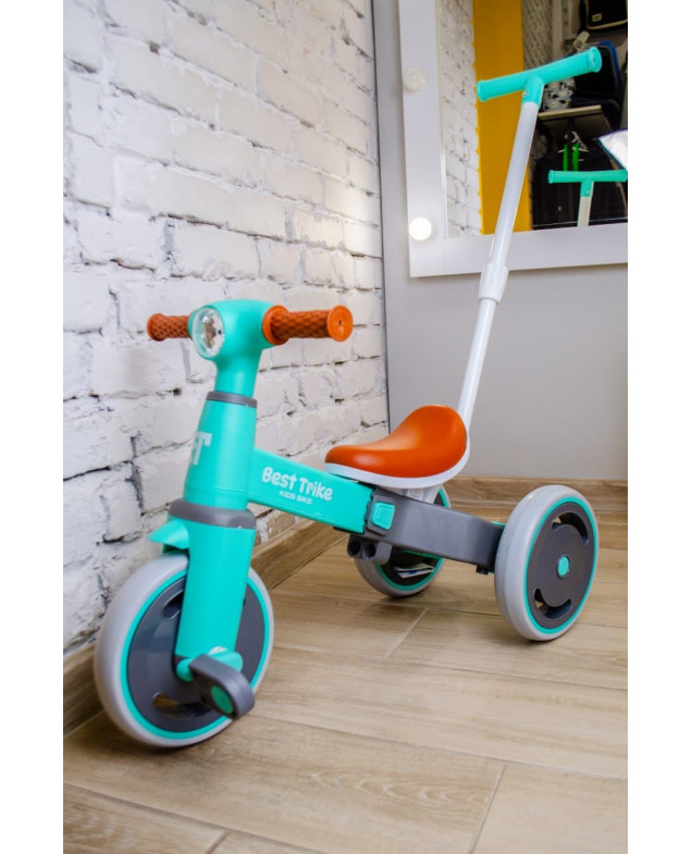 Велосипед Best Trike для дівчинки або для хлопчика LB-10360 нейлон бірюзовий 3-х колісний,колеса передні 10