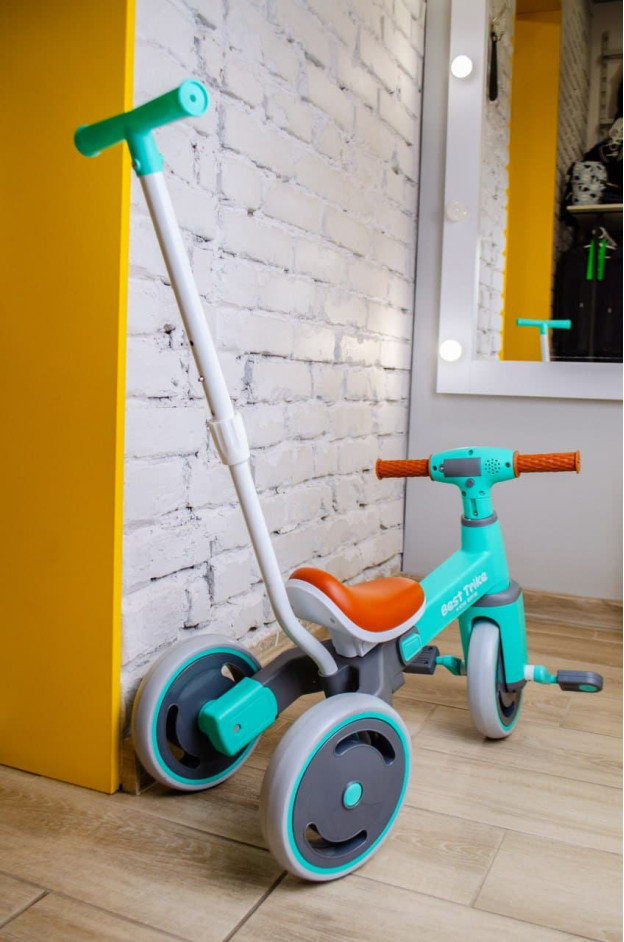 Велосипед Best Trike для дівчинки або для хлопчика LB-10360 нейлон бірюзовий 3-х колісний,колеса передні 10