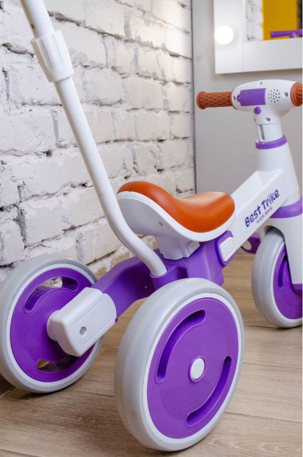 Велосипед Best Trike для дівчинки або для хлопчка LB-10571 нейлон білий/фіолет 3-х колісний,колеса передні 10