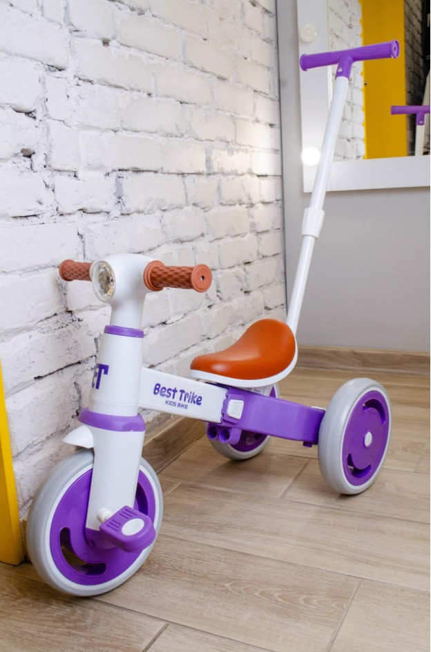 Велосипед Best Trike для дівчинки або для хлопчка LB-10571 нейлон білий/фіолет 3-х колісний,колеса передні 10