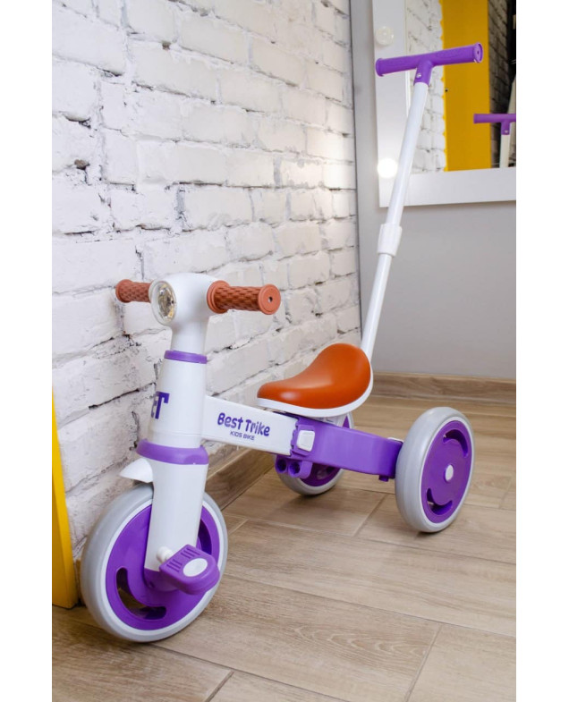 Велосипед Best Trike для дівчинки або для хлопчка LB-10571 нейлон білий/фіолет 3-х колісний,колеса передні 10