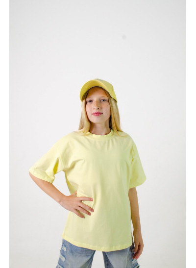 Футболка для дівчинки на літо 998148 котон жовтий база oversize 134(р) 