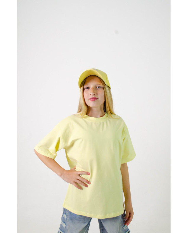 Футболка для дівчинки на літо 998148 котон жовтий база oversize 134(р) 