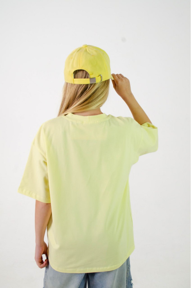 Футболка для дівчинки на літо 998148 котон жовтий база oversize 134(р) 