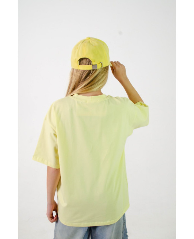 Футболка для дівчинки на літо 998148 котон жовтий база oversize 134(р) 