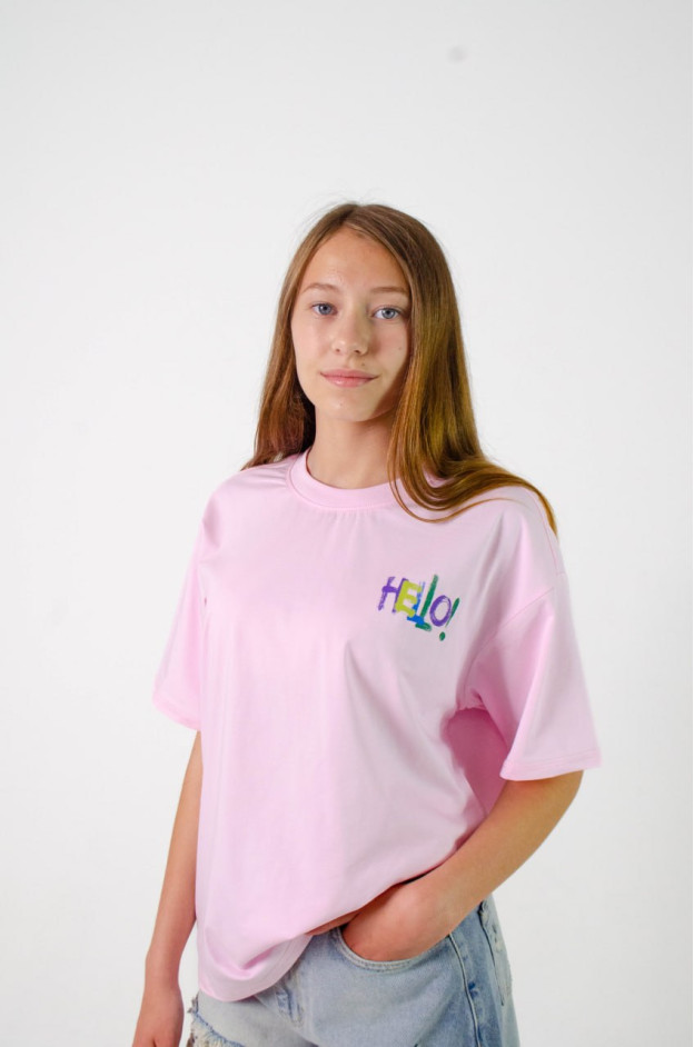 Футболка для дівчинки на літо 8923 котон рожевий HELLO! 140(р) 