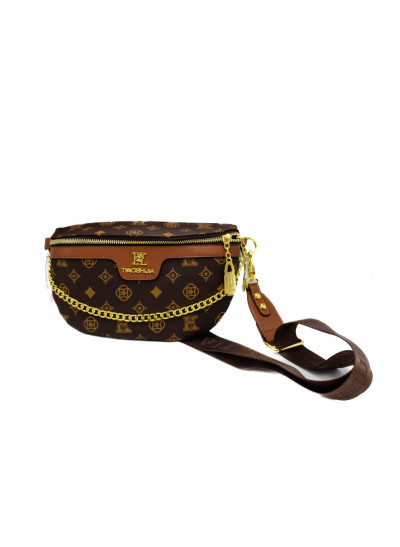 Сумка-бананка для дівчинки 106# екошкіра шоколад/коричневий 18*3*16 Tiaoshijia з металевим ланцюжком
